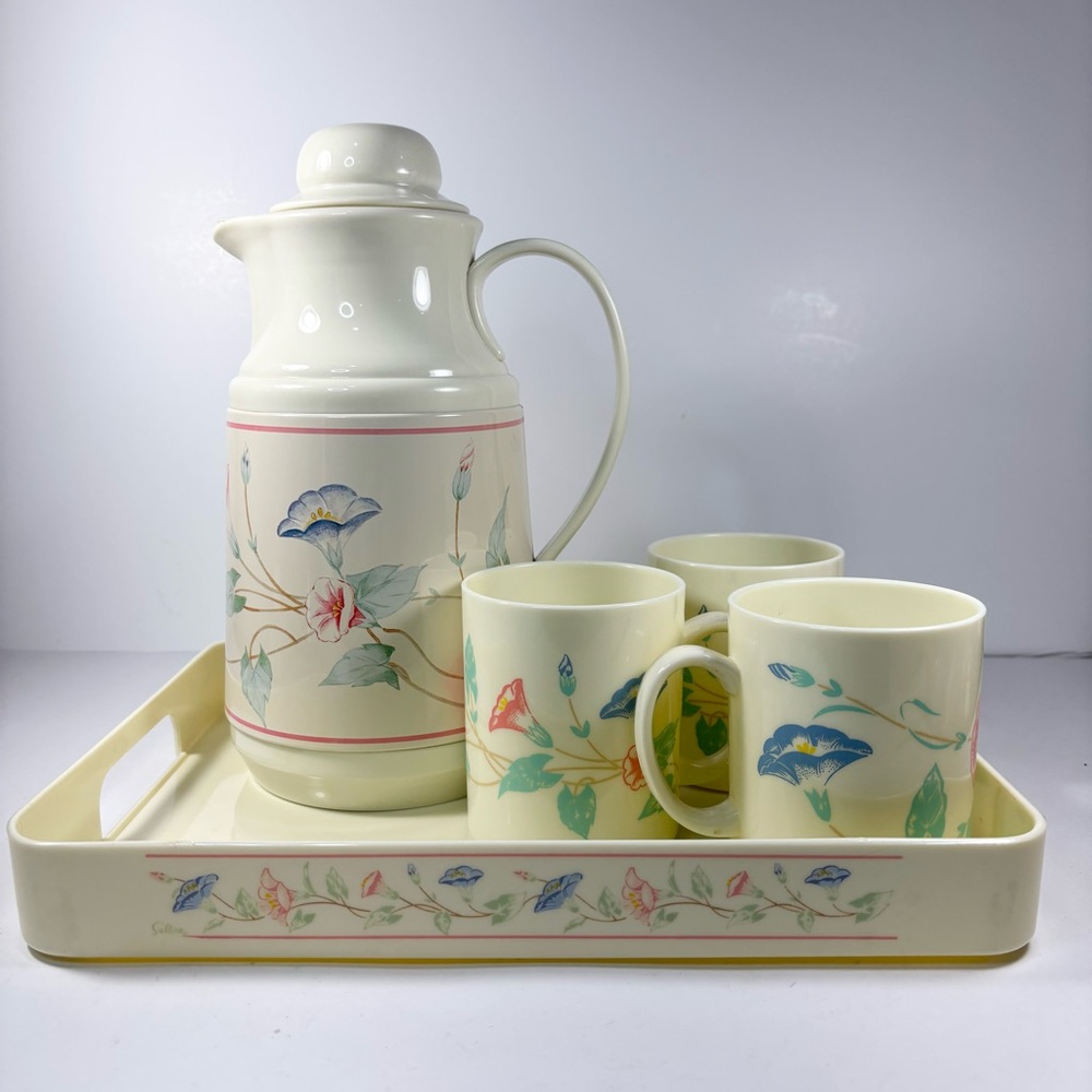 Vtg Bordeaux Carafe Drinking Set. Lemonade, Tea Set. Coffee Only 3 Cups‎ NWB